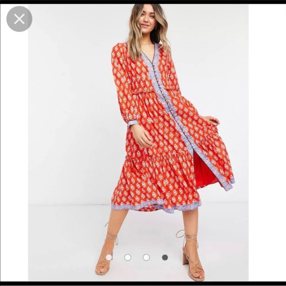 J.CREW Orange Color Block Floral Midi  Dress